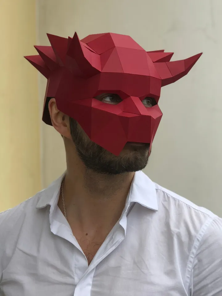Horns Mask Papercraft, Digital Template, PDF Download, Gurko, 3D Low Poly Animal Mask, DIY Origami, Pepakura, Paper Mask, DIY Costume