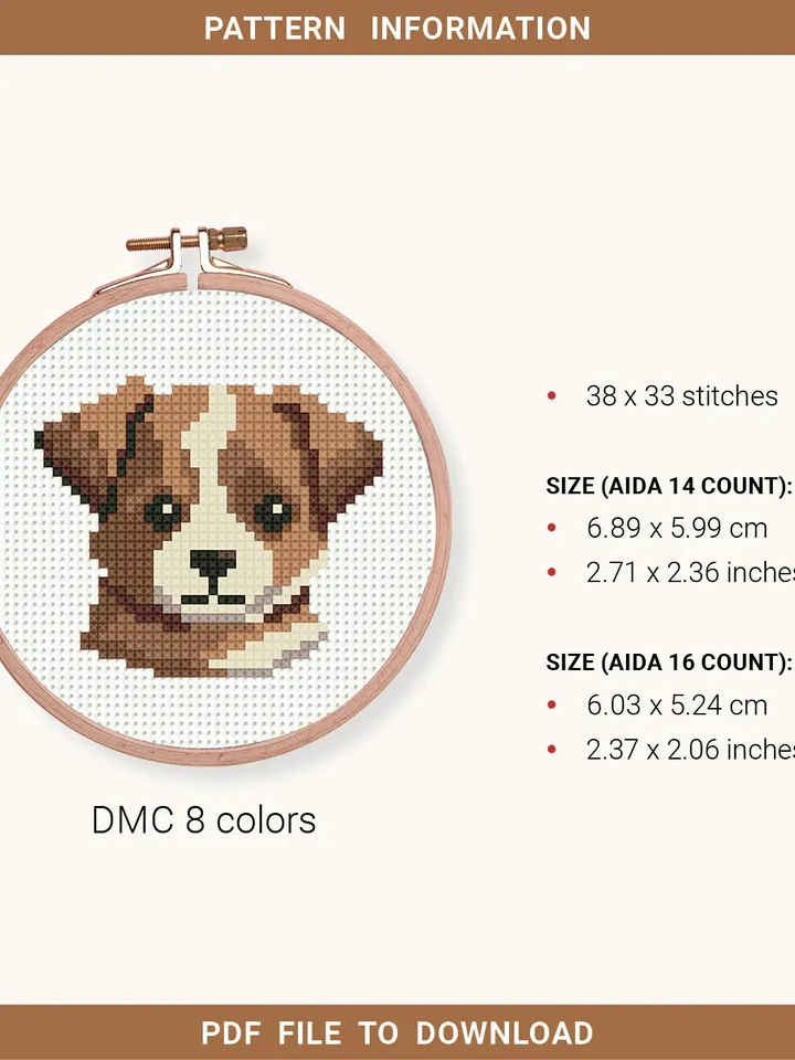 Mini cute puppy Cross stitch patterns, contemporary dog, animals, beginner counted, modern chart, gift DIY, embroidery, instant PDF
