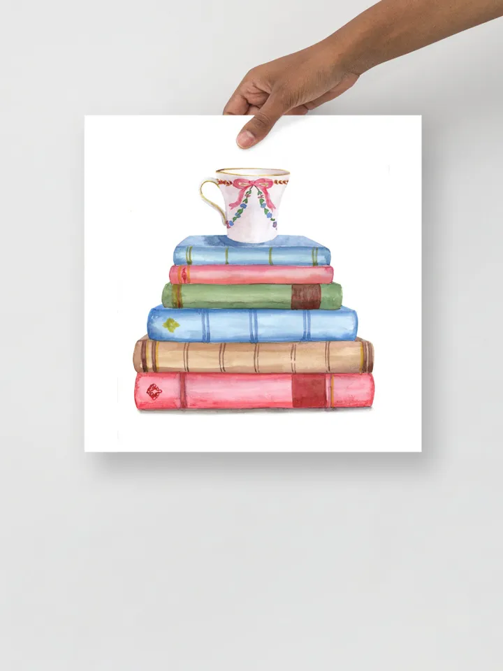 Vintage Book Art Print, Watercolor Painting Poster, Vintage Book Art, Watercolor Book Art, Home Office Wall Art, Stack Of Books, Library Art