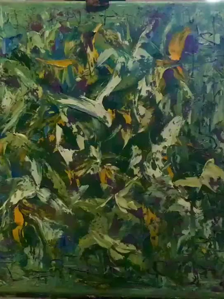 Flying in the jungle,original abstract oil impasto painting on canvas,abstract green white home decoration,unique handmade gift.