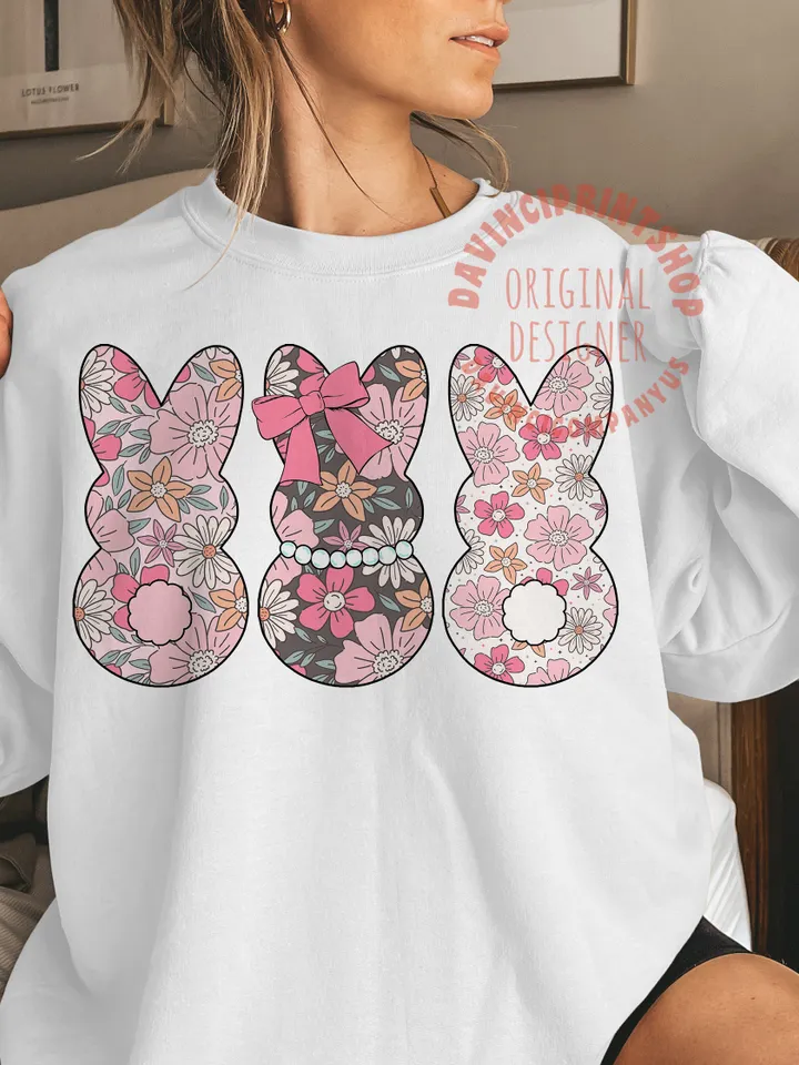 Floral Easter Bunny png, Easter Bunny png, Easter png, Retro Easter png, Happy Easter png, Bunny png, Spring, digital download