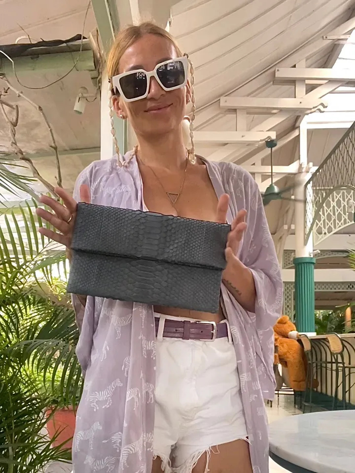 Genuine Python Skin Grey Clutch | Small Evening Classy Elegant Snake Python Leather Flat Clutch | Small Purse | Reptile Bags