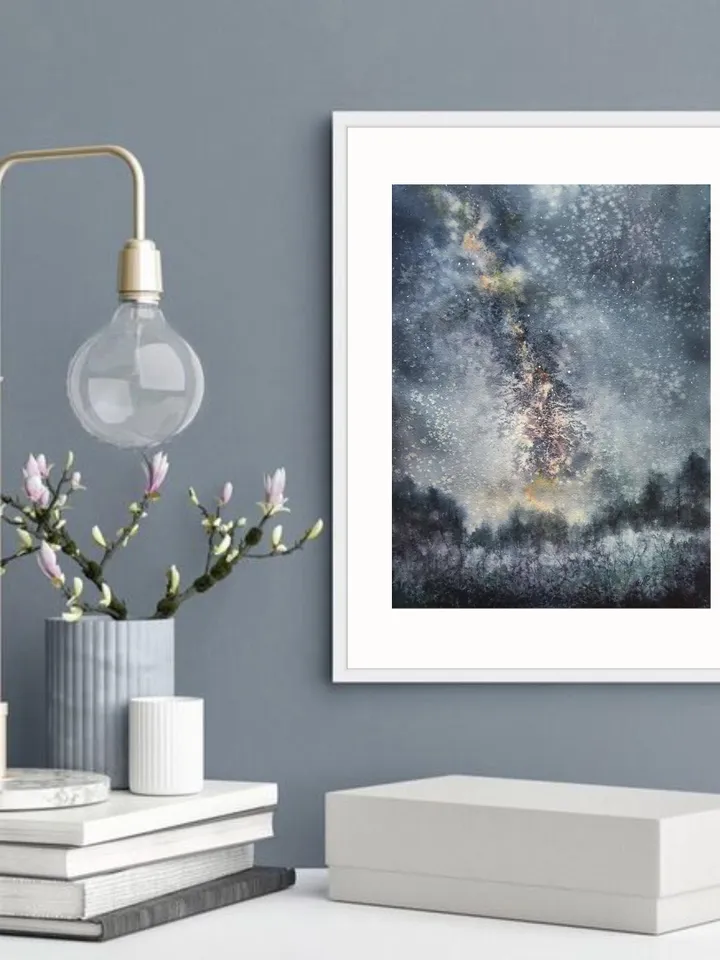 Stars wall art Space painting Night sky wall art Original watercolor painting