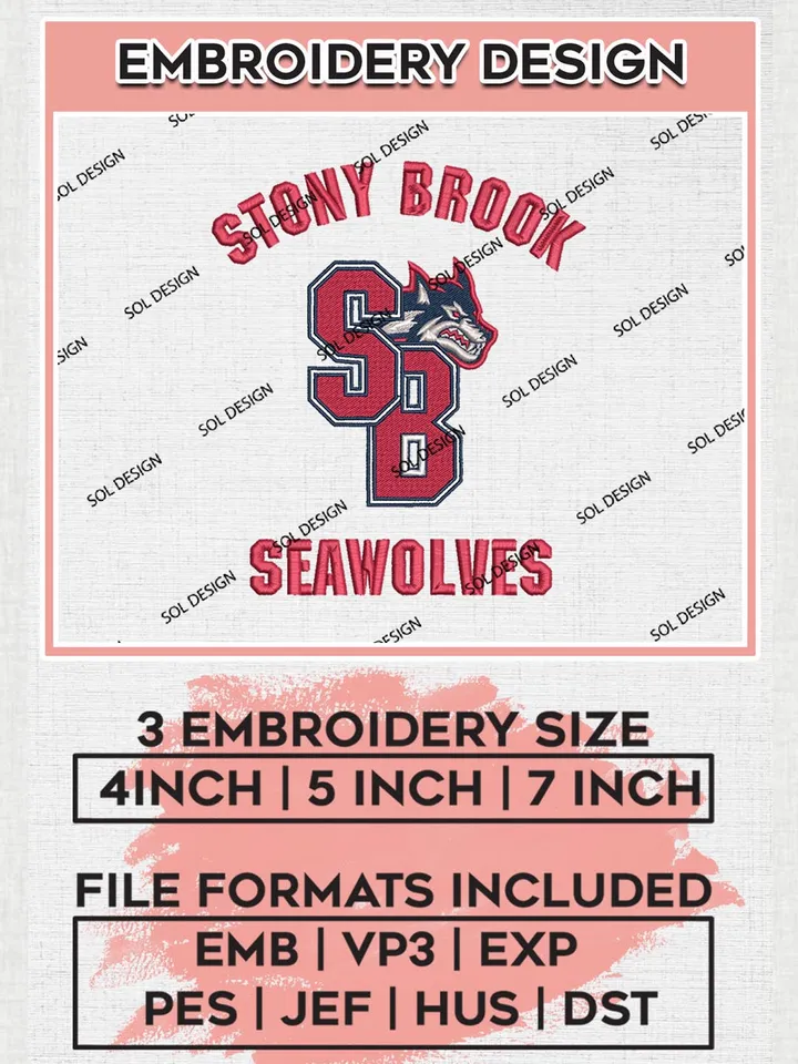 Stony Brook Seawolves embroidery designs, NCAA Stony Brook Seawolves Team Embroidery, NCAA Teams, 3 sizes, Machine embroidery designs, Digital Download