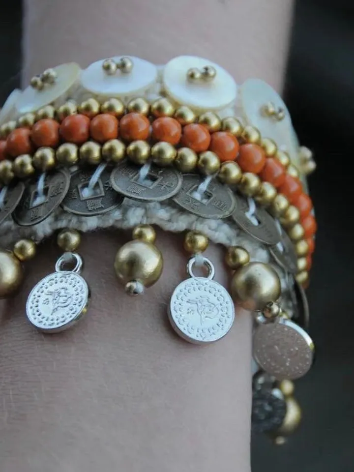 Boho Hippie Coachella Pearl Chinese Coin Bracelet | Macrame crochet tie bracelet | Bohemian Jewerly | shell bracelet bali crochet bohemian