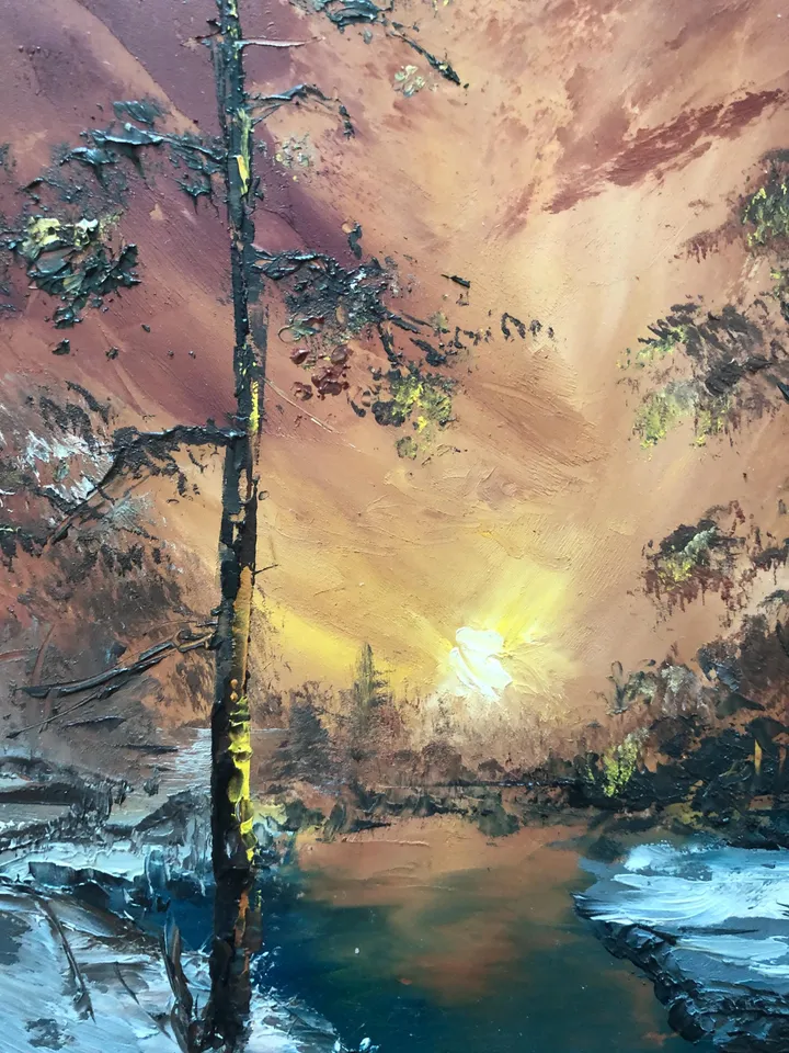Original Landscape Forest Oil Painting Sunset Wall Art