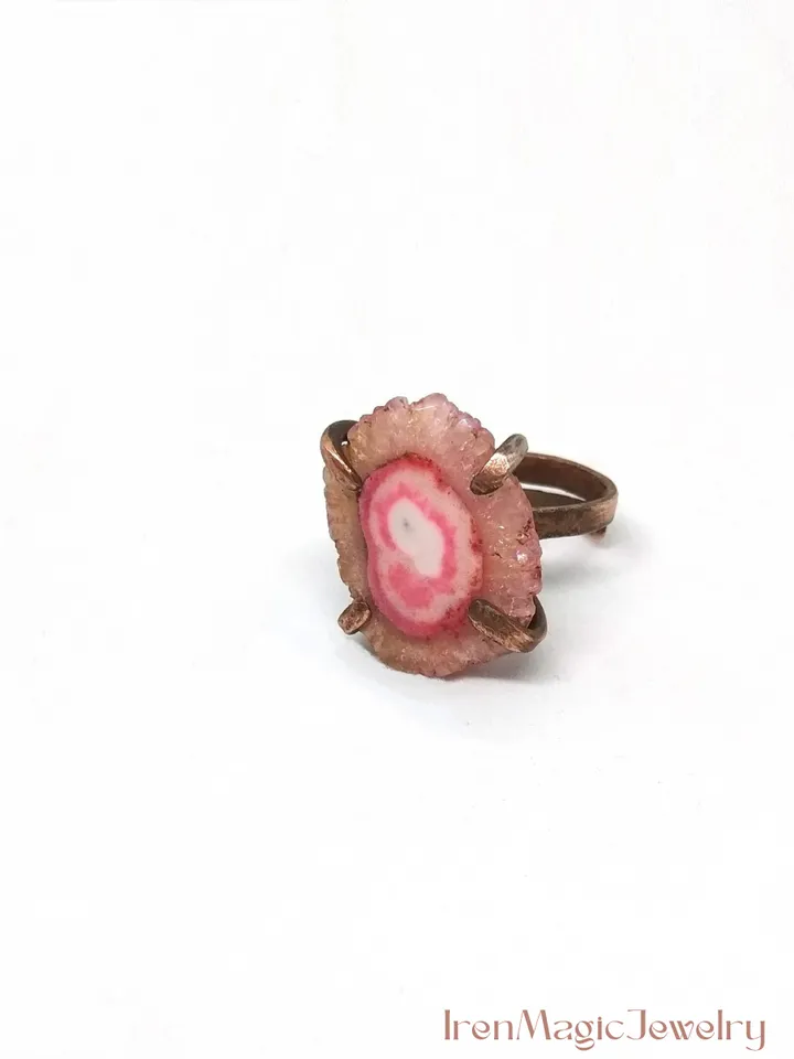 Raw Copper Ring with Stalactite Slice Quartz