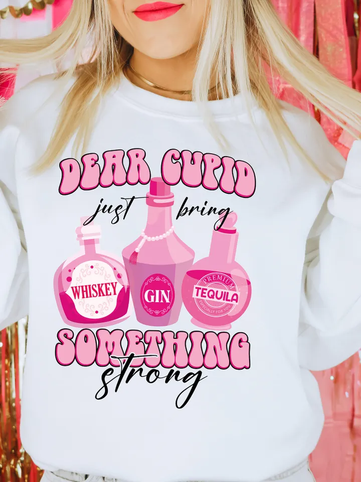 Cupid Bring Something Strong PNG Clipart, Love Valentine whiskey png anti valentine Png, Funny Valentines day shirt design sublimation png