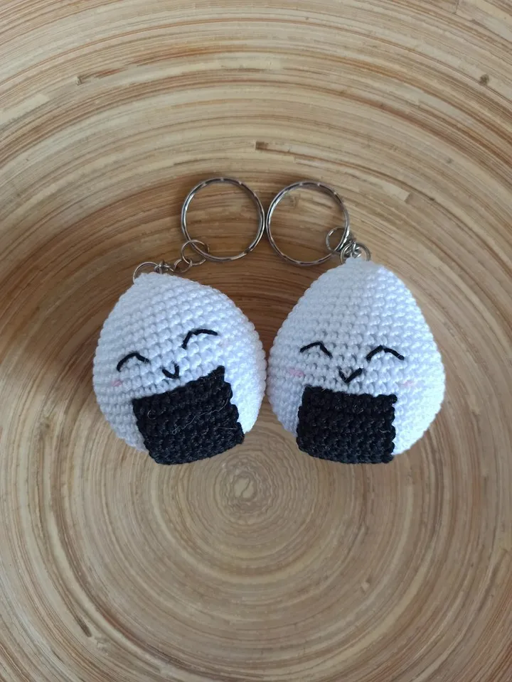 Crochet keychain rice ball, amigurumi toy, cute bag charm,mini toys,