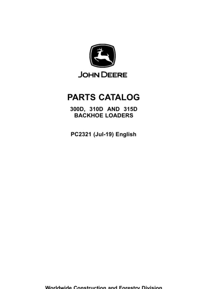 JOHN DEERE 300D 310D 315D BACKHOE LOADER TEST PARTS CATALOG MANUAL
