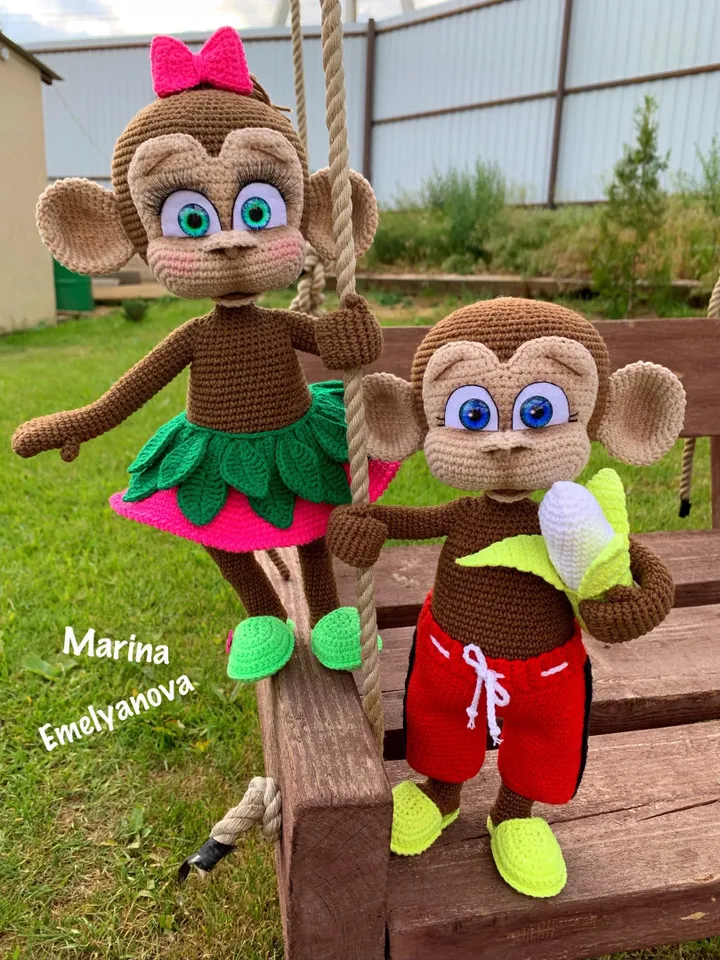Digital Download - PDF. 2 Crochet Patterns Monkeys. DIY amigurumi toy tutorial.