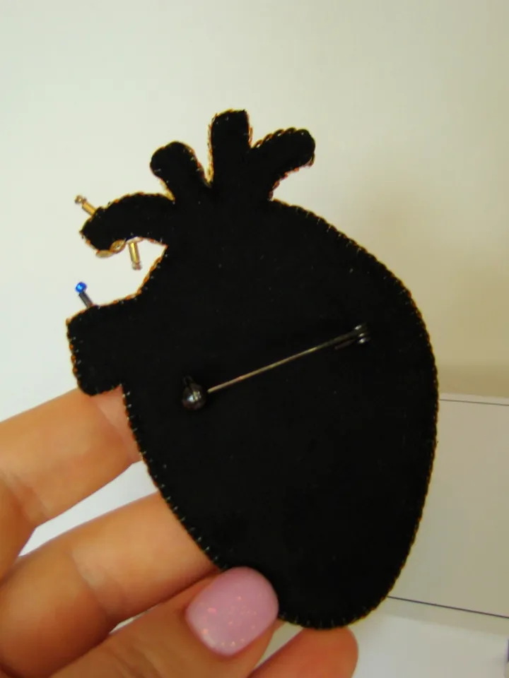 Anatomical heart brooch, embroidered brooch, beaded brooch, medical pin, jewelry design