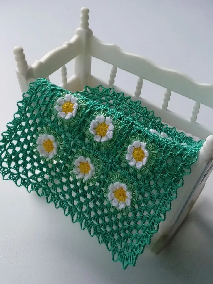 Miniature Green Blanket with White Flowers