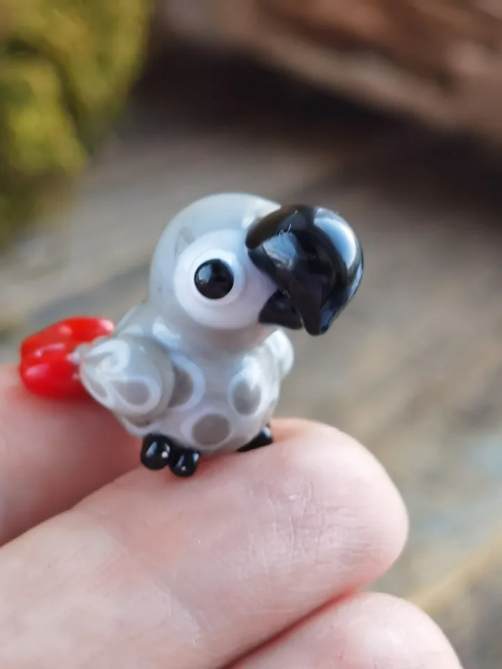 GLASS FIGURINES African grey Parrot figurine Miniature parrot figurine Glass parrot Terrarium figurines Tiny bird Glass bird ornaments