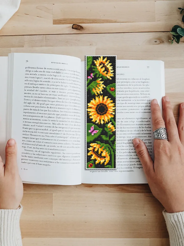 Flower bookmark sunflower cross stitch pattern download PDF Handmade bookmark digital PDF Floral cross stitch chart, Sunflower pattern #B196