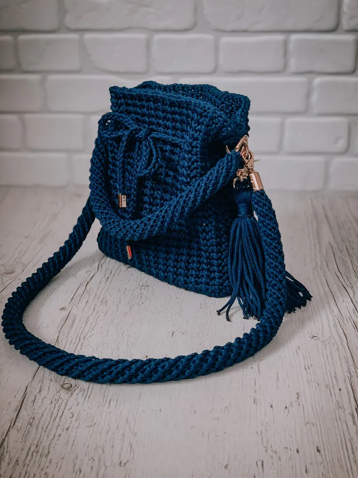 Bag pouch with cord crochet pattern PDF, digital instant download tutorial, handbag purse, shoulder bag