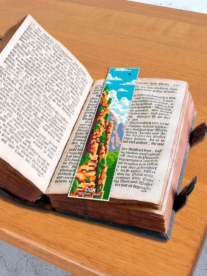 Zion national park bookmark cross stitch pattern PDF download Nature cross stitch chart, Digital bookmark pattern, Mountain landscape #B221
