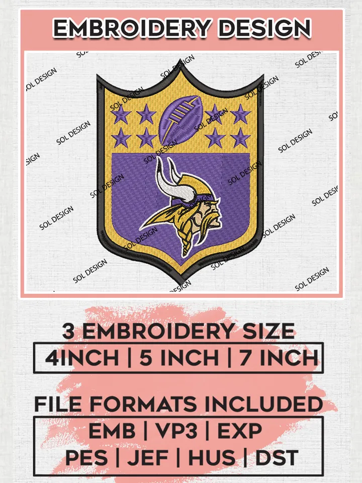 Minnesota Vikings Embroidery Design Files, NFL Vikings, NFL Embroidery Designs, NFL Minnesota Vikings Machine Embroidery Design, Digital Download