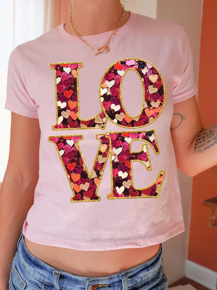 Love Sequin Embroidery- Preppy Love Valentine Coquette Png File- Valentine Sublimation DTF Printable Design