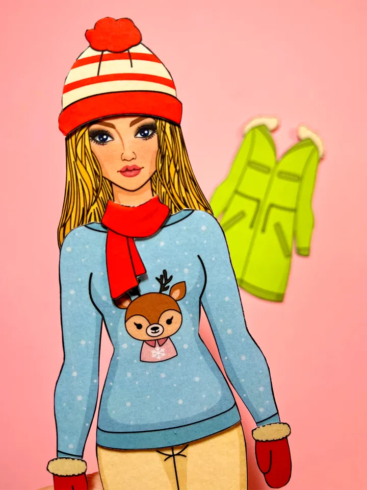 Paper doll with winter clothes
