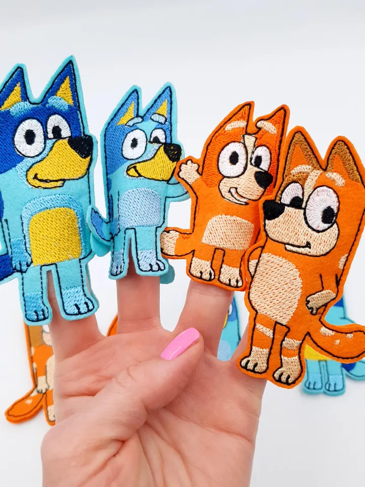 ITH Blue Heeler Dog Family Finger Puppet Embroidery Design Set, Aussie Cartoon Toy Pattern, 4x4 5x7 Hoop File