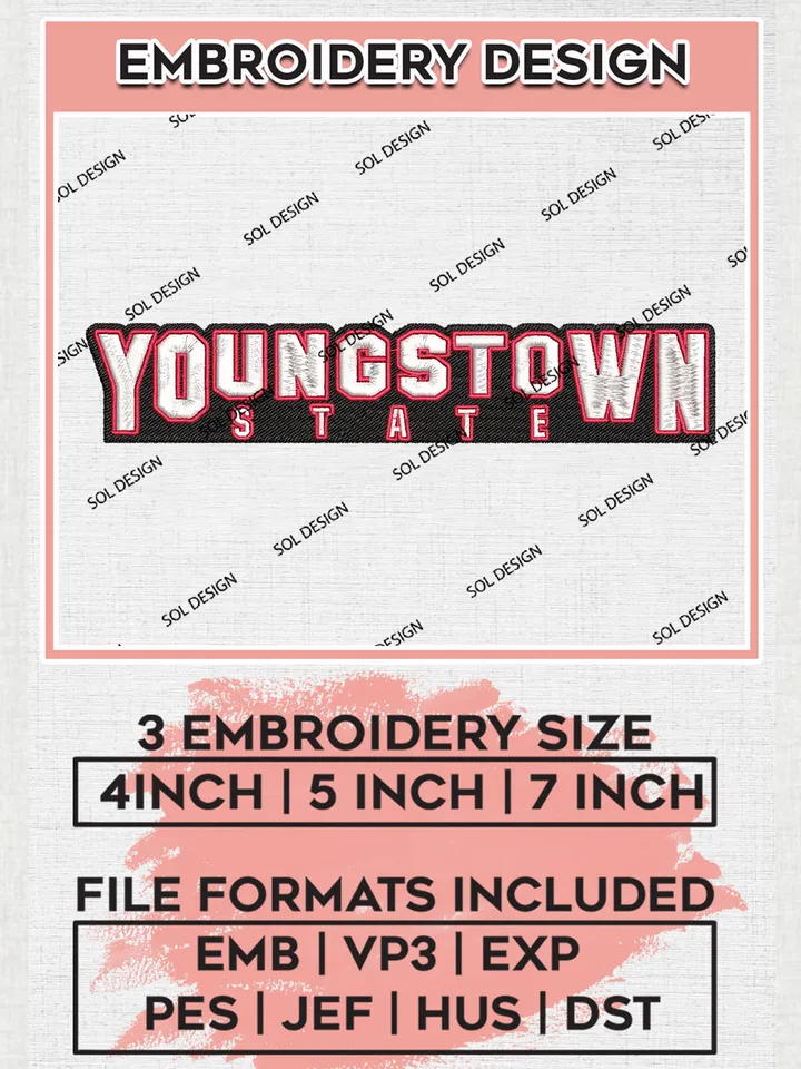 NCAA Youngstown State Football Team Word Logo Embroidery Design Files, NCAA Youngstown State Penguins Machine Embroidery, NCAA Teams, Game Day, 3 sizes, NCAA Machine embroidery designs, Digital Download