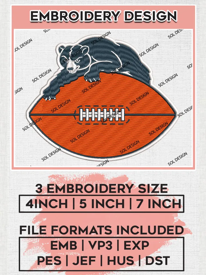 NFL Chicago Bears Logo Embroidery Design Files, NFL Bears, NFL Logo Embroidery Files, NFL Chicago Bears Machine Embroidery Design, Digital Download