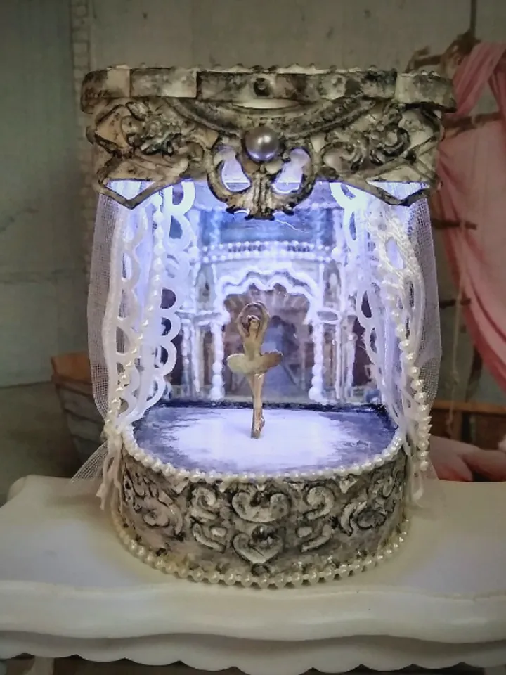 Miniature puppet theater for doll houses.Illuminated theater.1:12 scale.