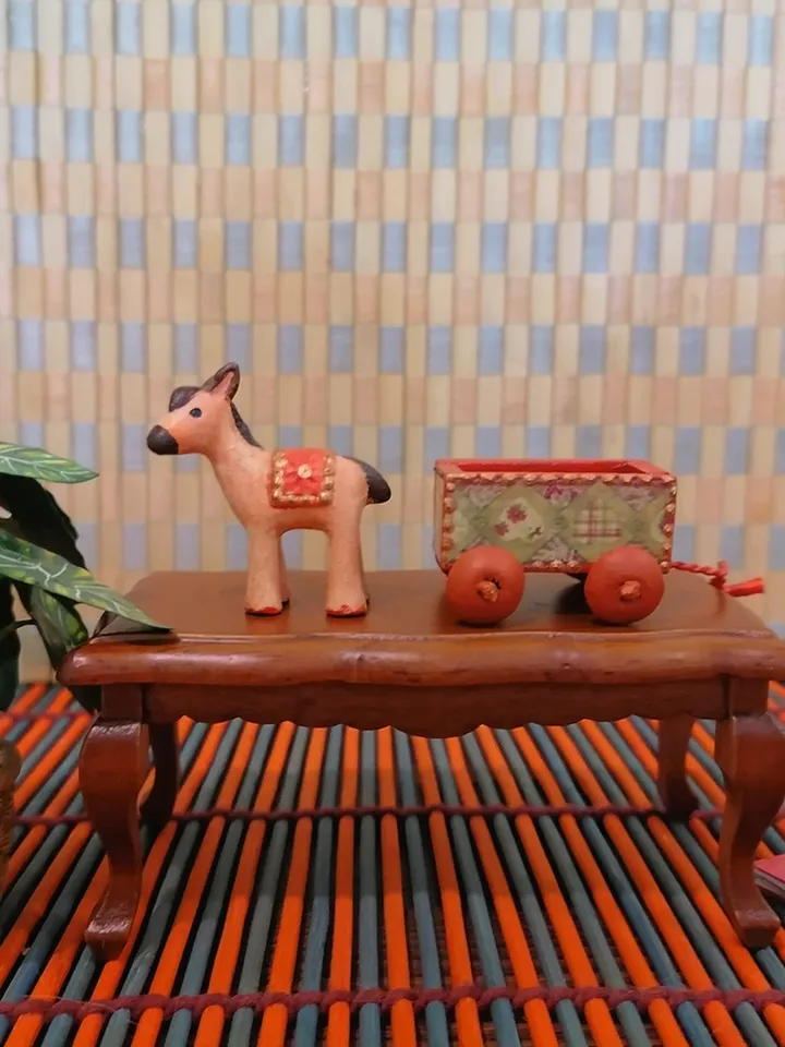 Donkey on a cart. A toy for a doll.1:12 scale.
