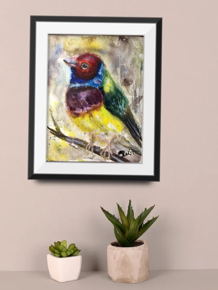 Bullfinch bird,colourful bird watercolor original painting,birds painting,small painting gift,kids room wall hanging,home decoration.