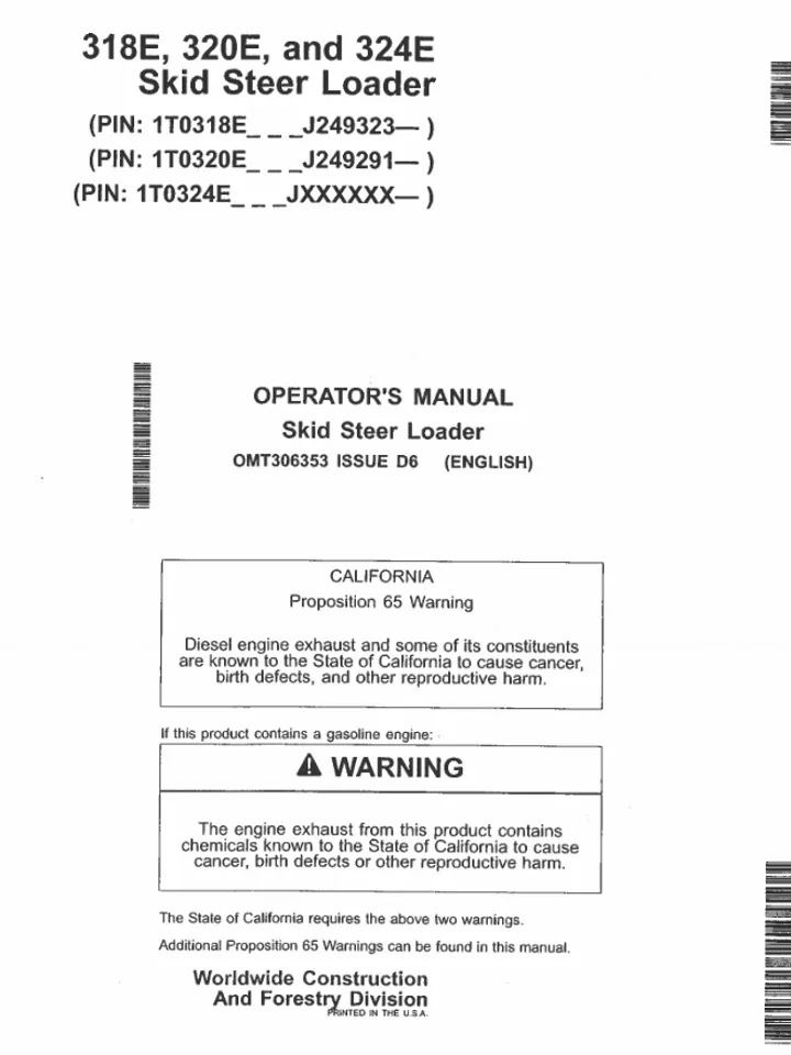 JOHN DEERE 318E 320E AND 324E SKID STEER LOADER OPERATORS MANUAL