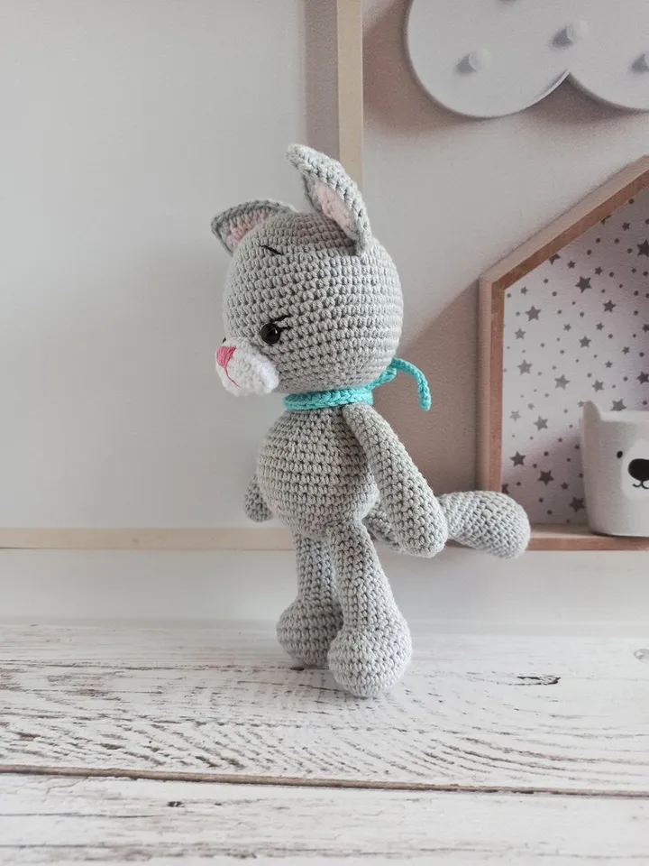Hand woven stuffed toy cat, crochet toys animals, gift for kids, first toy,