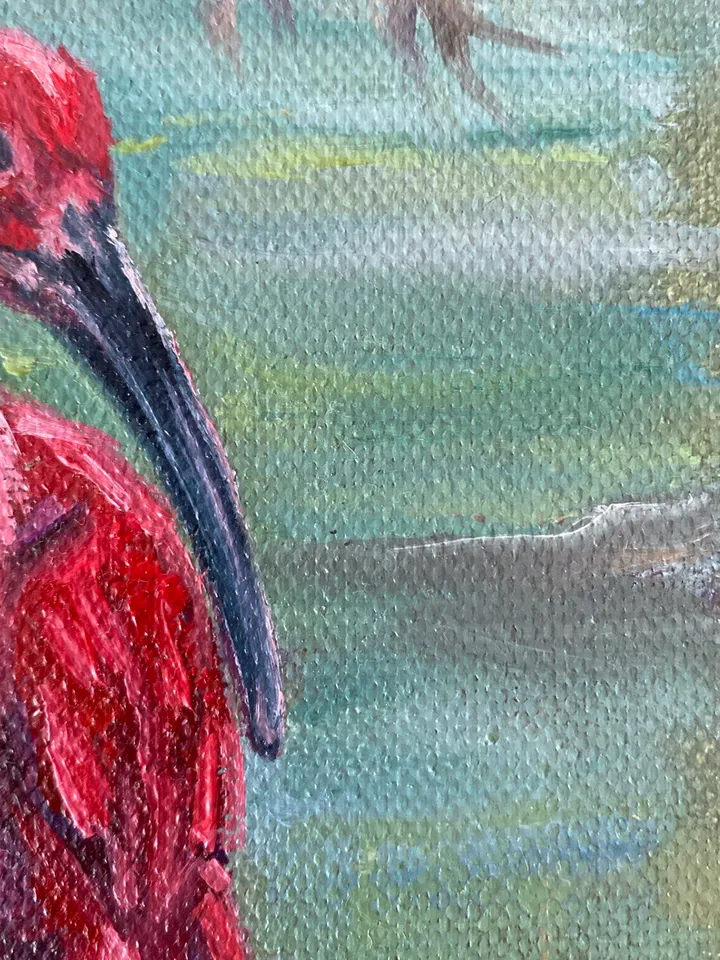 Ibis painting Oil painting Pond landscape Bird painting