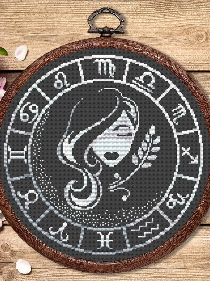 Virgo Silver Cross Stitch Pattern, Zodiac Cross Stitch, Astrology Cross Stitch, Virgo Pattern, Zodiac Sign Cross Stitch, Cancer #zdc019