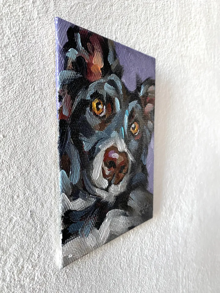 Dog oil painting original, Pet portrait artwork, Animal miniature wall art 4x6