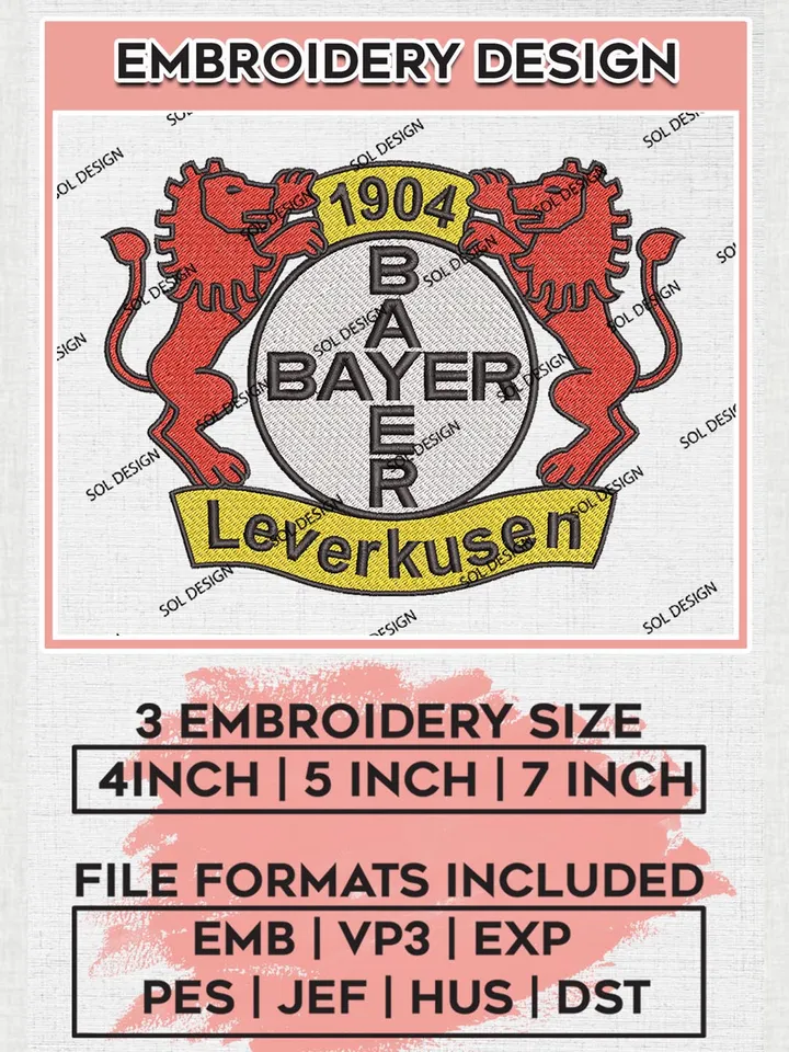 Bayer Leverkusen Embroidery Design, Bundesliga Logo Embroidery, Bundesliga Bayer Leverkusen Embroidery, Machine Embroidery Design