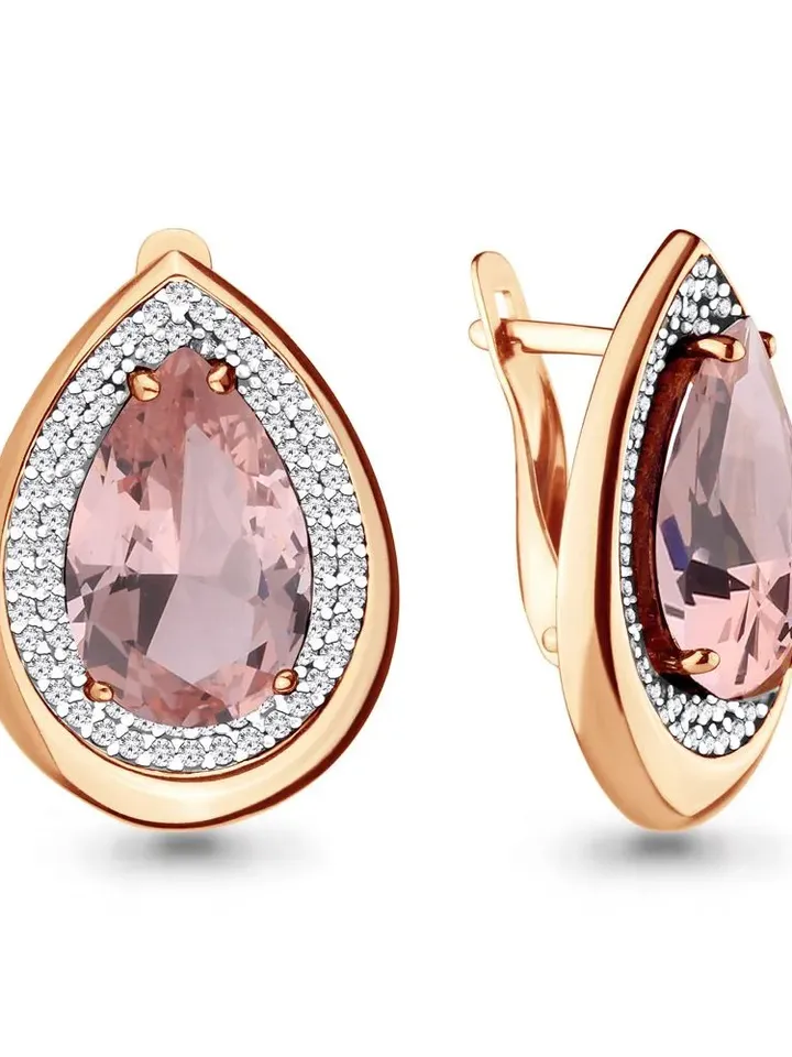 Earrings silver 925 gold plated with morganite and cubic zirconia