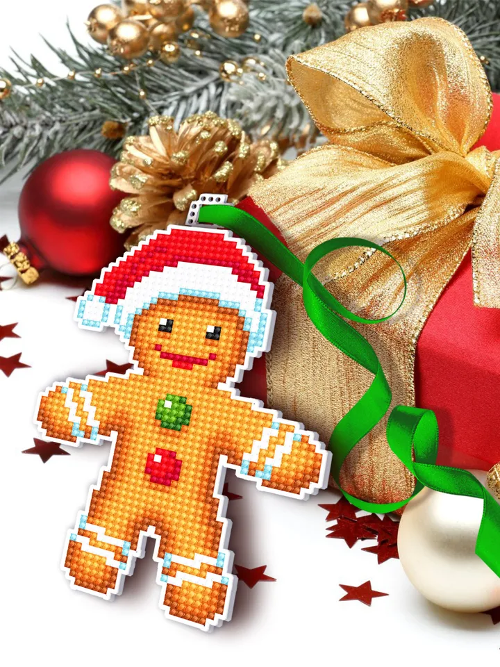 Christmas gingerbread man cross stitch pattern PDF download, Double-sided Christmas tree decor for plastic canvas, Sweet Christmas #N118