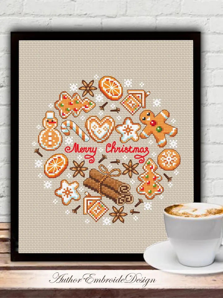 Christmas gingerbread cross stitch pattern PDF download Merry Christmas cross stitch chart, Christmas sugar and spice pattern digital #N155