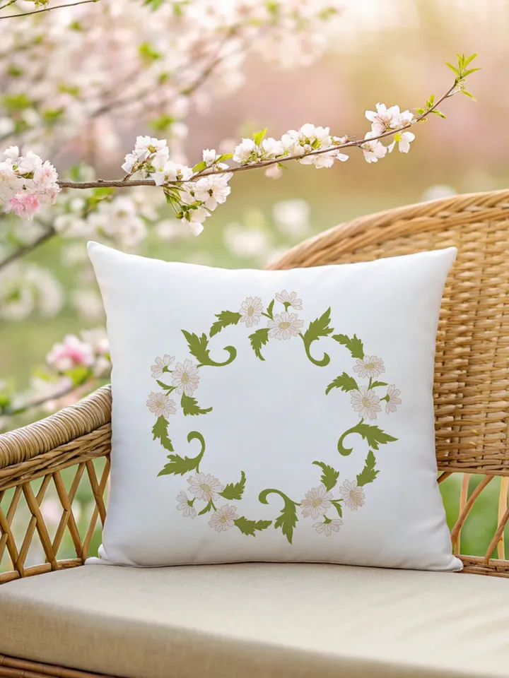 Applique pattern in PDF for a pillow with flower wreath
