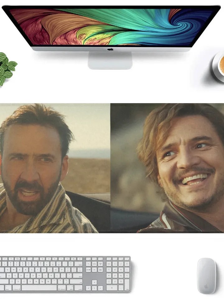 Nicolas Cage Looking at Pedro Pascal Meme Gaming Mousepad