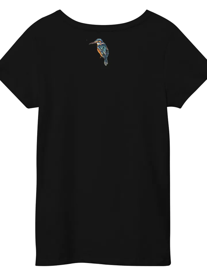Kingfisher Women’s basic organic t-shirt made with my original watercolour painting,birds t shirts,unique handmade designer shirts for sale