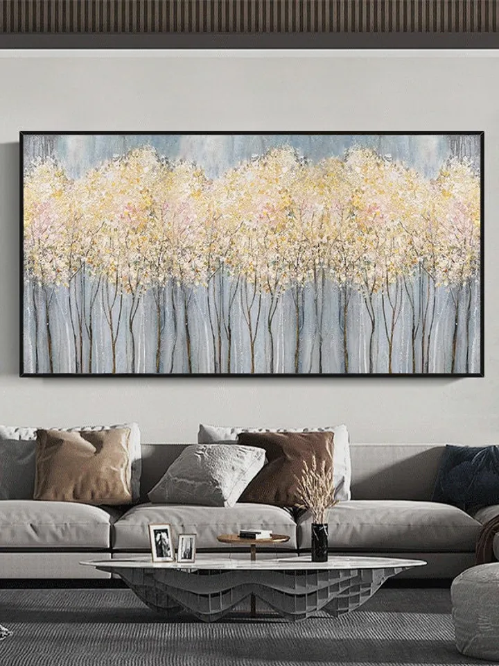 Original Flower Oil Painting On Canvas Abstract Blooming Pink Flowers Painting Large Wall Art Landscape Acrylic Art Living Room Wall Decor