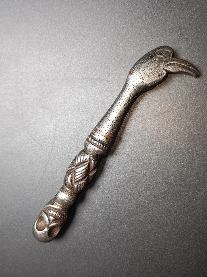 Gandhanra Antique Tibetan Thokcha Pendant,Pickaxe Amulet, Trantic Buddhism Dharma Ritual, Made of Thunder Iron,Copper Wire Inlay