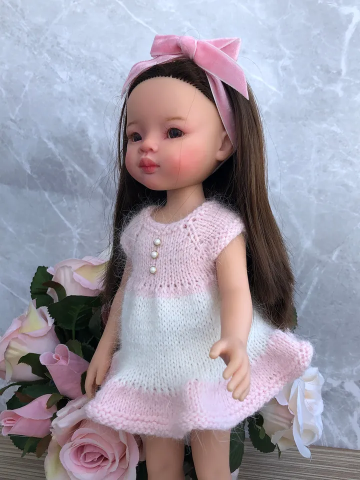 EASY Dress PDF Knitting Pattern Tutorial BASIC Dress Short Sleeves for Paola Reina doll (12"/32 cm) eng