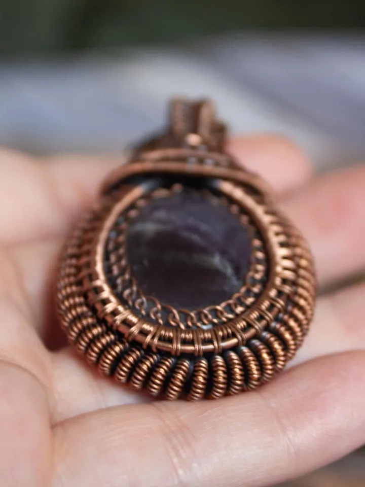 Elegant Handmade Pendant with Natural Stone in Copper Wire Wrapping