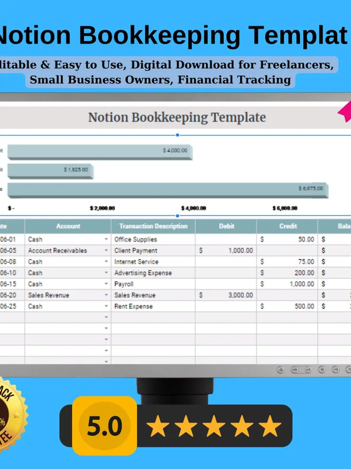 Notion Bookkeeping Template, Editable & Easy to Use, Digital Download for Freelancers, Small Business Owners, Financial Tracking
