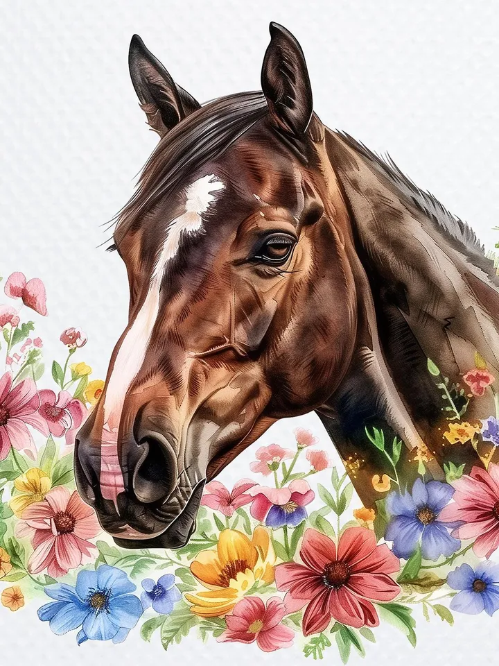 10 Floral Horses PNG bundle, Printable Watercolor Floral Horses Clipart for sublimation, Digital download, junk journals, stickers clip art