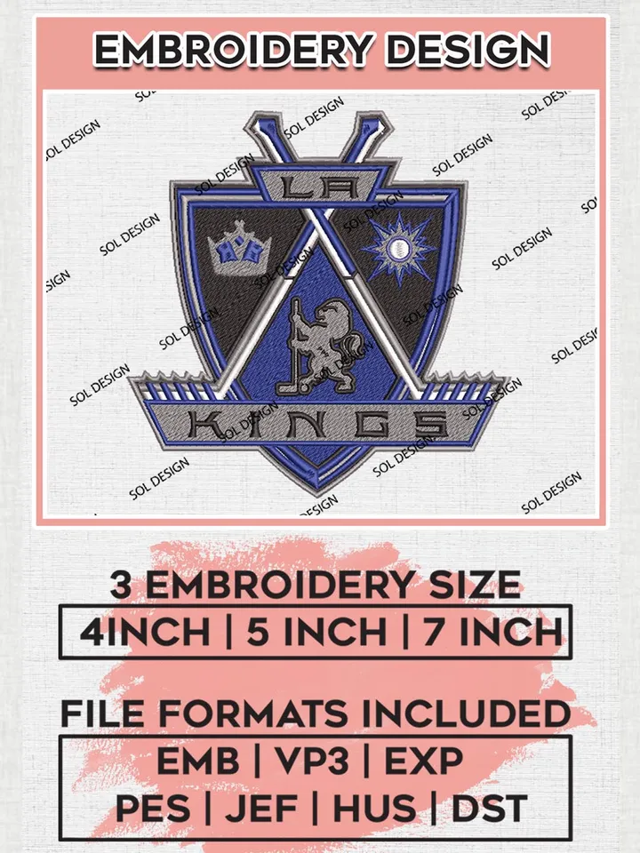Los Angeles Kings Logo Embroidery Designs, NHL Los Angeles Kings Team Logo Embroidery, Hockey Team Logo, NHL Kings Team Logo, Machine embroidery Files, Digital Download