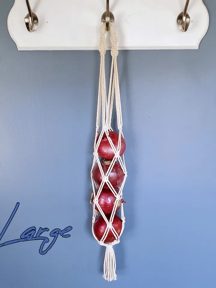Macrame Produce Bag MEDIUM Size Hang Avocados Onions Oranges Potatoes and Other Fruits & Vegetables in a Breathable Boho Style Net